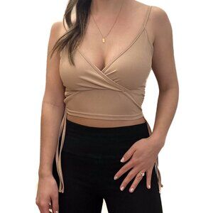 ROMWE Women’s White V-neck Ribbed Adjustable Tank Crop Top XS / Small